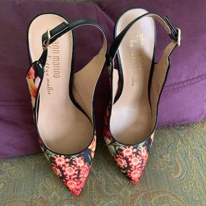Beautiful multi color flowered sling backs
